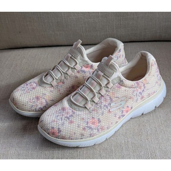 Skechers Women's Summit Slip-Ins Memory Foam Wide Fit Size 7 White Pink Floral - Picture 2 of 9